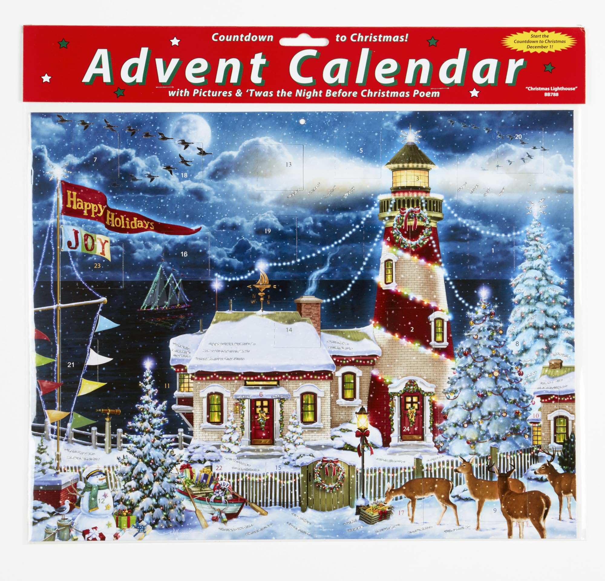 Christmas Lighthouse Advent Calendar (Countdown to Christmas) by Vermont Christmas Company with Twas the Night Before Christmas